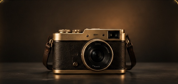 A single camera on a dark studio table