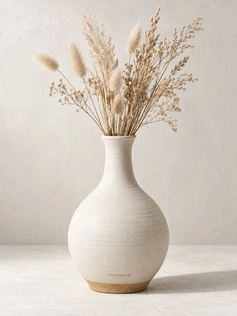 Ceramic bud vase — dried stems, AI photo made with Pixo Studio