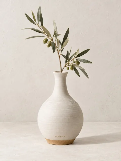 Ceramic bud vase — an olive branch, AI photo made with Pixo Studio