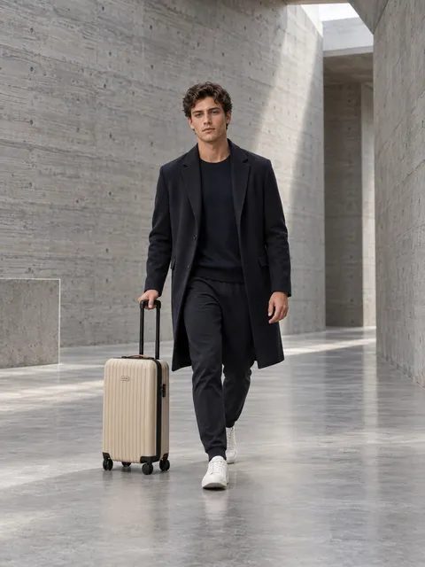 Carry-on suitcase — pulling it along, AI photo made with Pixo Studio