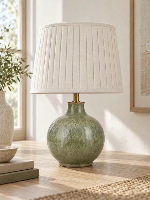 Ceramic table lamp — on a sideboard, close, AI photo made with Pixo Studio