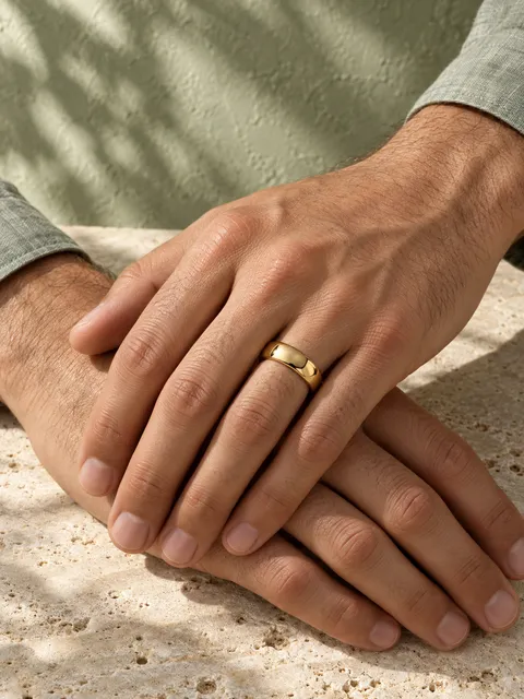 Gold band ring — one hand over the other, AI photo made with Pixo Studio