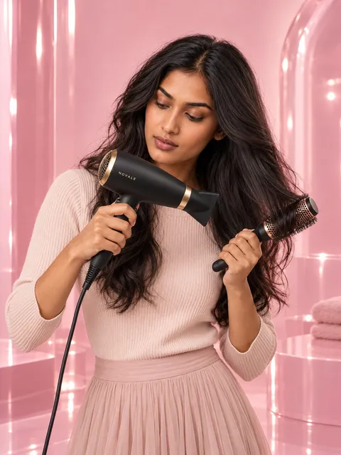 Hair dryer — with a round brush, AI photo made with Pixo Studio