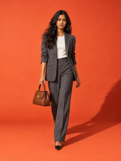 Leather handbag — walking, bag in hand, AI photo made with Pixo Studio