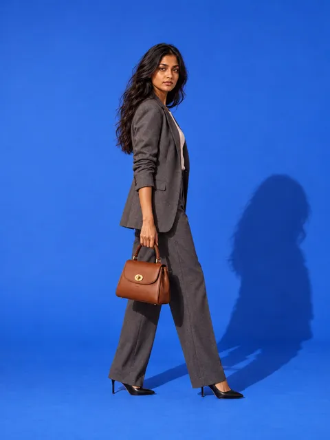 Leather handbag — side, on the body, AI photo made with Pixo Studio
