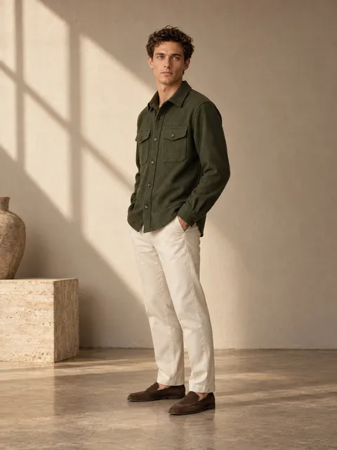 Merino overshirt — three-quarter, AI photo made with Pixo Studio