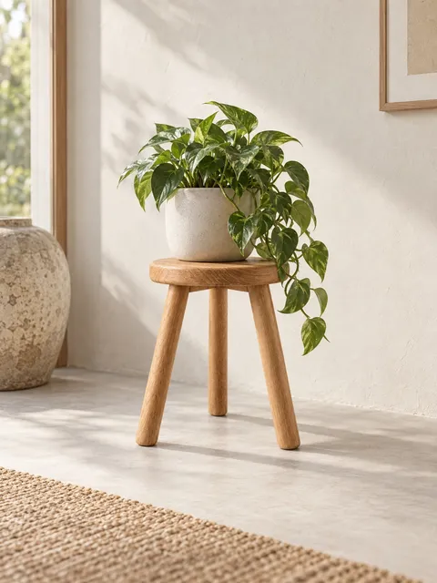 Oak stool — as a plant stand, AI photo made with Pixo Studio