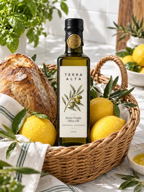 Olive oil — in a market basket, AI photo made with Pixo Studio