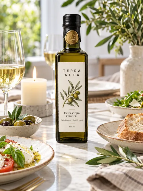 Olive oil — dinner table, AI photo made with Pixo Studio