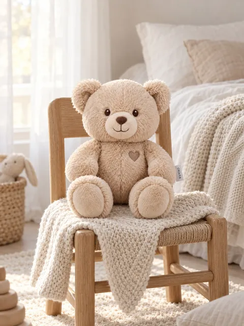 Plush bear — on the chair, AI photo made with Pixo Studio