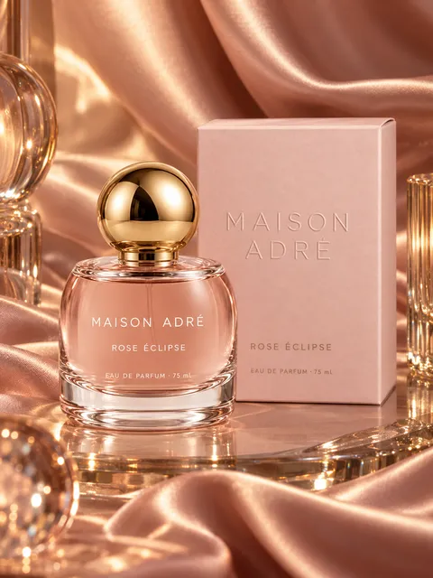 Rose Éclipse eau de parfum — front, AI photo made with Pixo Studio