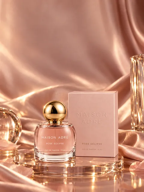 Rose Éclipse eau de parfum — room for text, AI photo made with Pixo Studio