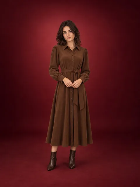 Shirt dress — full length, front, AI photo made with Pixo Studio