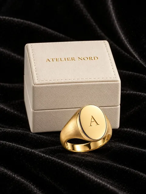 Gold signet ring — front hero, AI photo made with Pixo Studio
