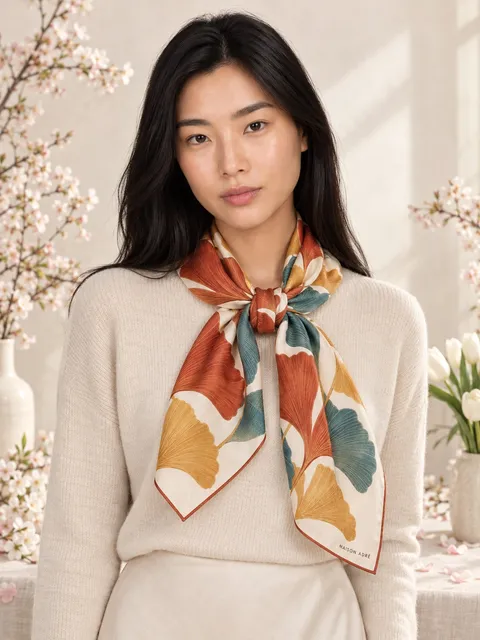 Silk scarf — knotted at the neck, AI photo made with Pixo Studio