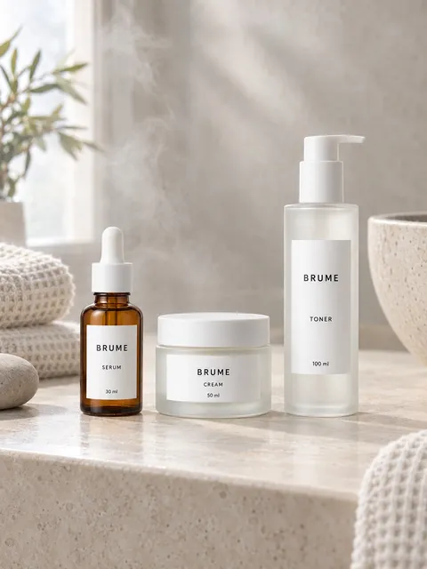 Skincare trio — the set, grouped, AI photo made with Pixo Studio