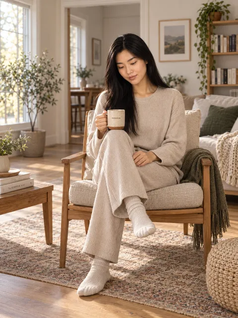 Stoneware mug — seated with it, AI photo made with Pixo Studio