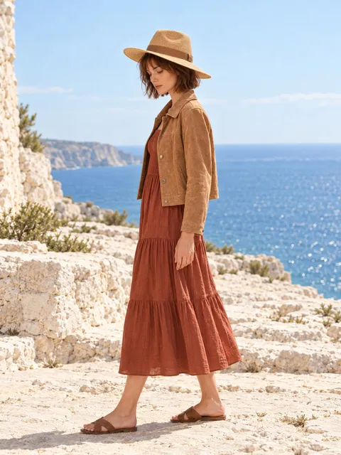Straw sun hat — side view, full length, AI photo made with Pixo Studio