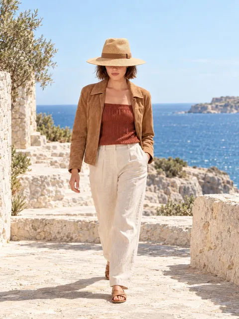 Straw sun hat — walking toward camera, AI photo made with Pixo Studio