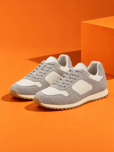 Suede runner — the pair, three-quarter, AI photo made with Pixo Studio