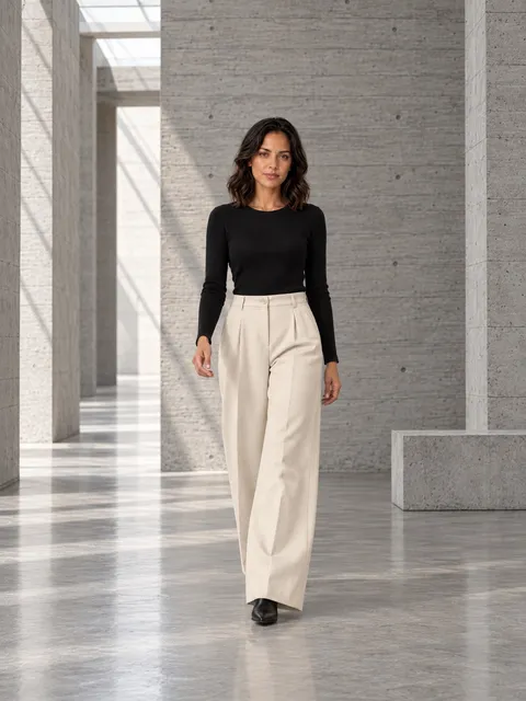 Wide-leg trousers — walking, AI photo made with Pixo Studio