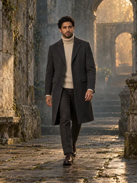Wool overcoat — walking, AI photo made with Pixo Studio