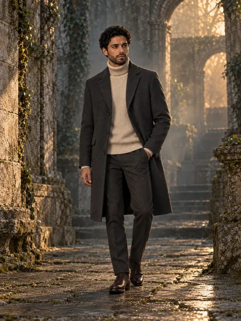 Wool overcoat — worn open, AI photo made with Pixo Studio